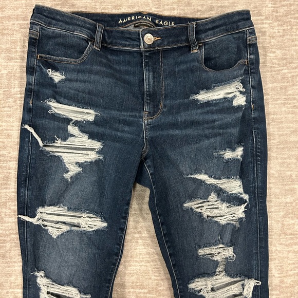 American Eagle Outfitters Blue Skinny Distressed Jeans size 16R EUC - Picture 2 of 6